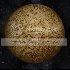 Mercury a hot little planet with no atmosphere, color: light brown, no moons