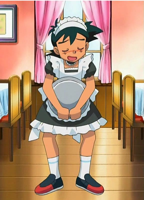 [PokeCommunity.com] OMGZ! Ash in a maid outfit, and Dawn too!