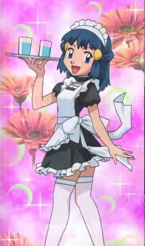 [PokeCommunity.com] OMGZ! Ash in a maid outfit, and Dawn too!